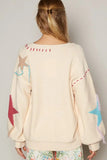 POL V-Neck Long Sleeve Star Fringe Sweater - Trendsi