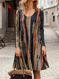 Full Size Contrast Stripes Long Sleeve Mini Dress - Trendsi