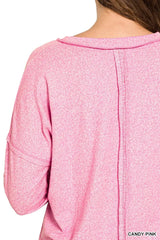 Zenana Soft Melange Hacci Exposed Seam Coin Pocket Tee - Trendsi - Flyclothing LLC