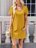 Lovelet Square Neck Short Sleeve Mini Tee Dress - Trendsi - Flyclothing LLC