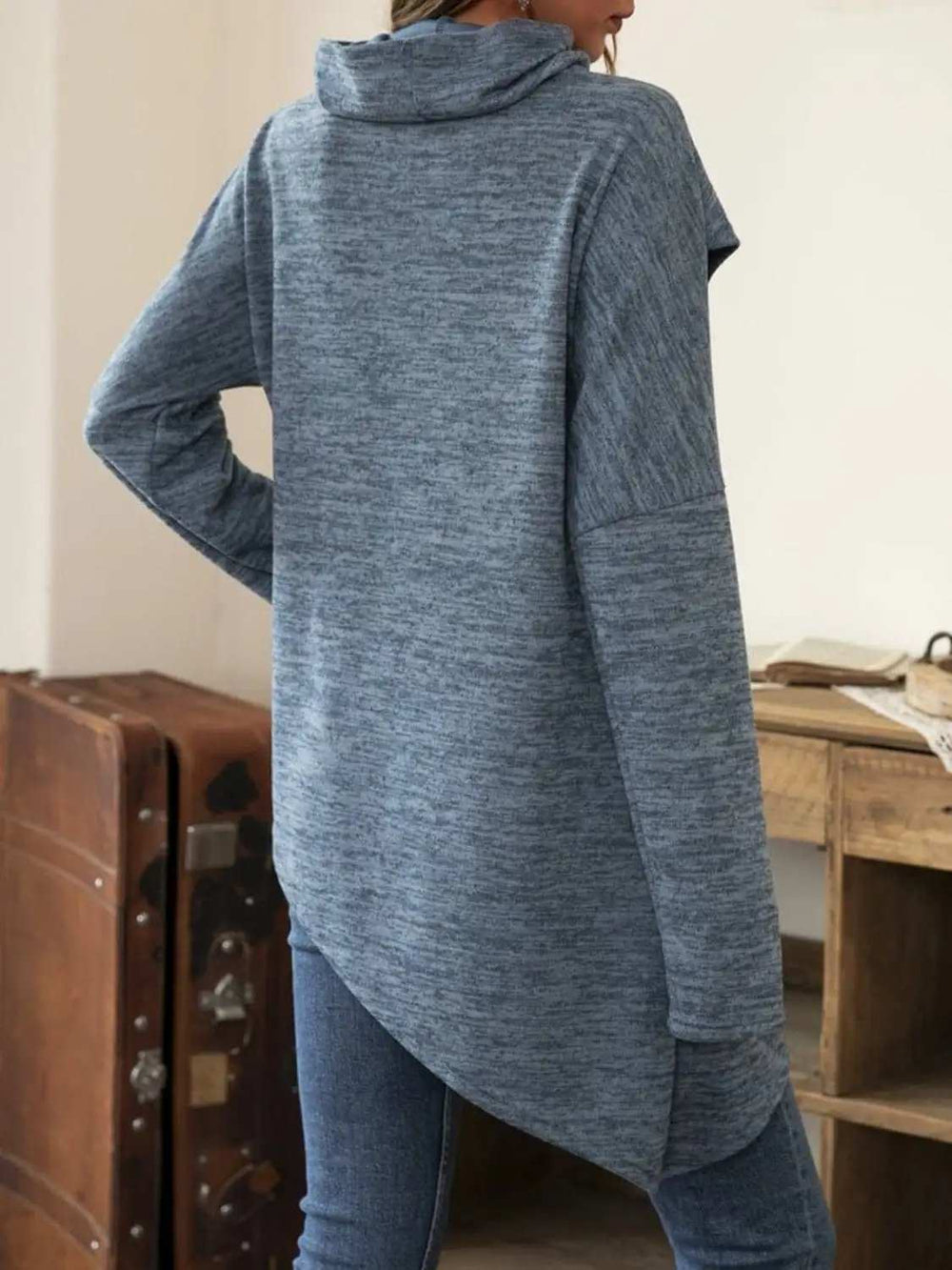 Asymmetrical Hem Cowl Neck Long Sleeve T-Shirt - Trendsi - Flyclothing LLC