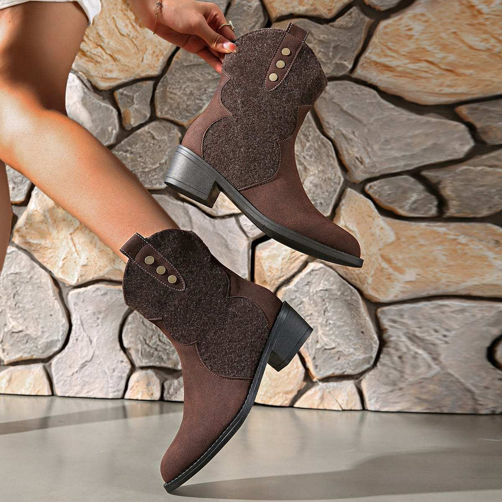 Suede Point Toe Block Heel Boots - Trendsi - Flyclothing LLC