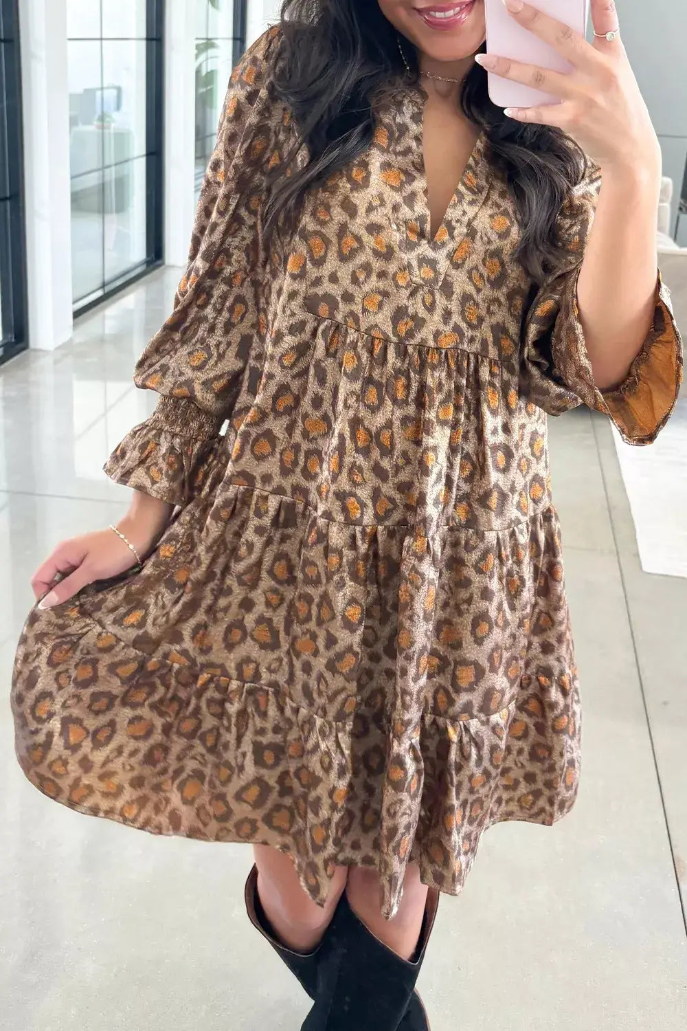 Tiered Leopard Print Mini Dress - Trendsi - Flyclothing LLC