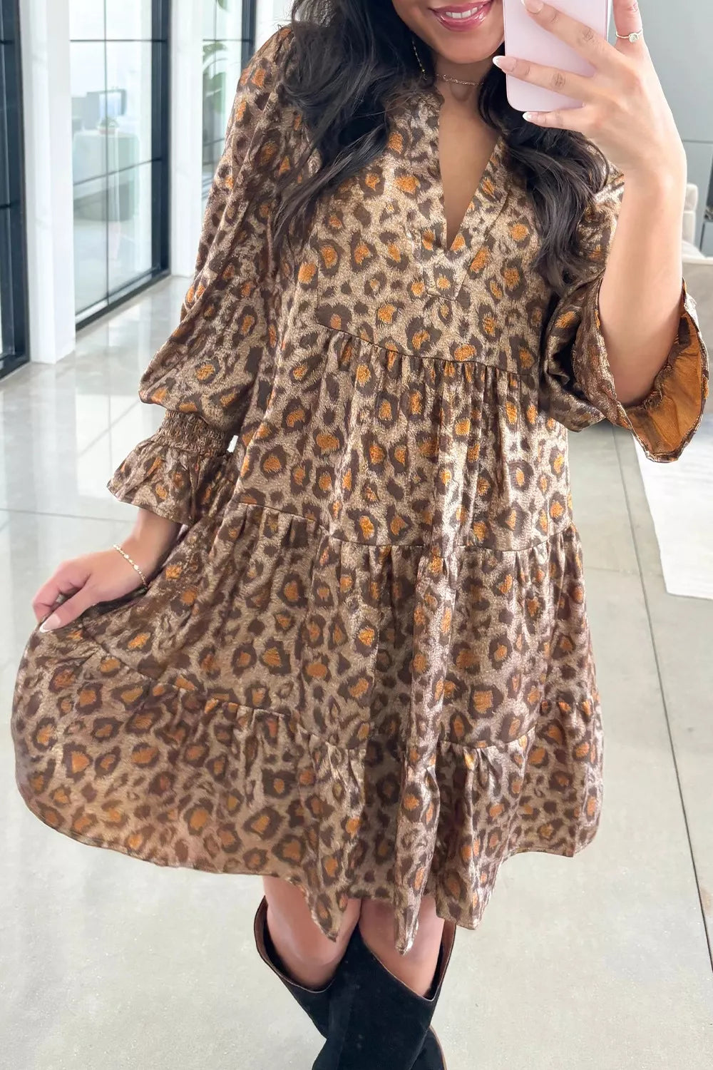 Tiered Leopard Print Mini Dress - Trendsi - Flyclothing LLC