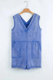 Mineral Wash Pocketed Sleeveless V Neck Loose Romper - Trendsi