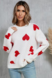 Angel Wings Heart Round Neck Dropped Shoulder Sweater - Trendsi