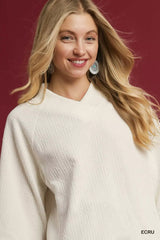 Umgee Textured Knit V-Neck Top - Trendsi - Flyclothing LLC