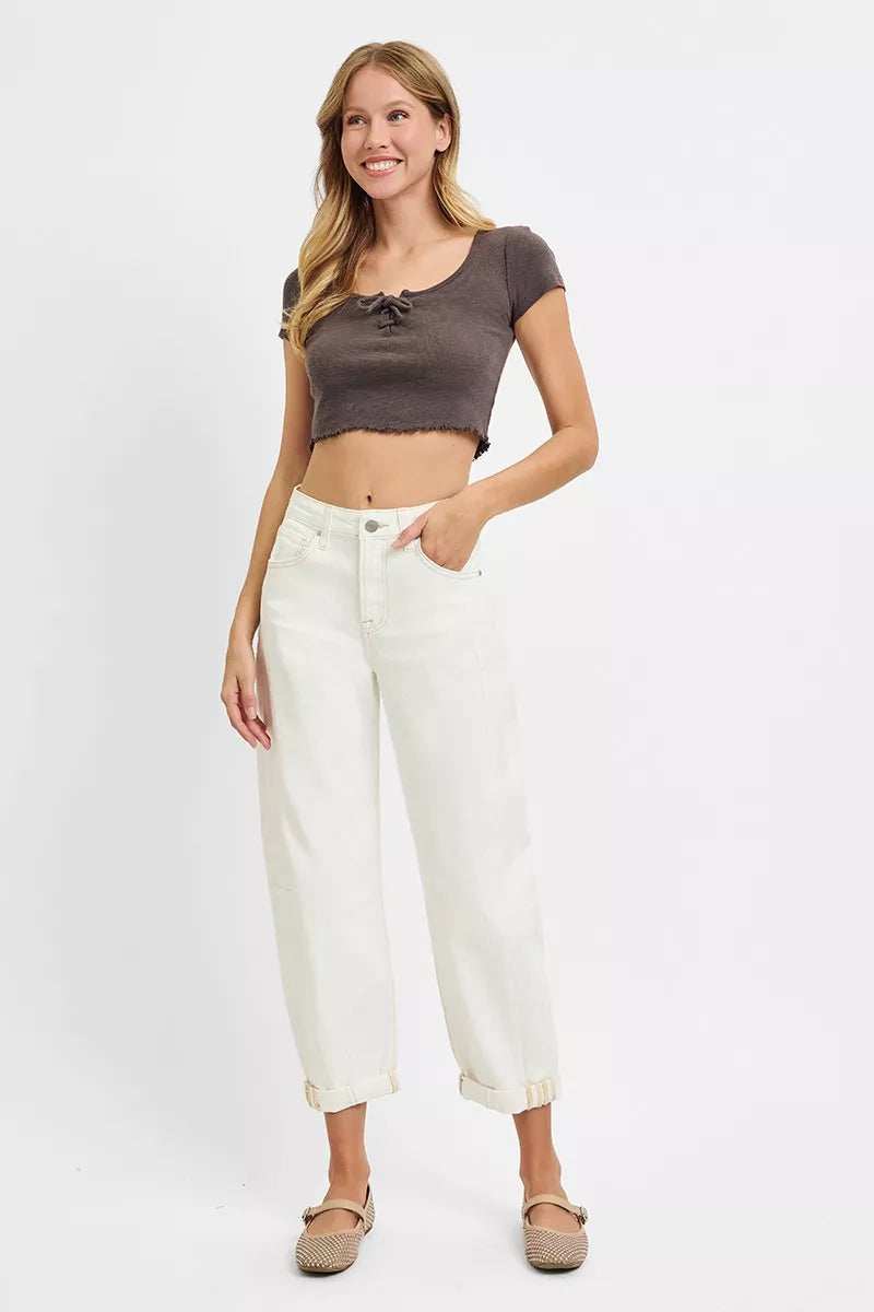 RISEN Full Size High Rise Barrel Cropped Jeans Plus Size - Trendsi - Flyclothing LLC