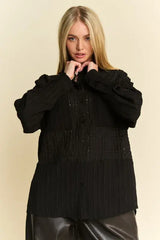 Davi & Dani Crinkled Jacquard Button Down Shirt - Trendsi - Flyclothing LLC