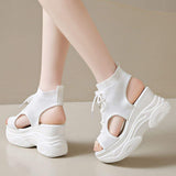 Cutout Mesh Wedge Sandals - Trendsi - Flyclothing LLC