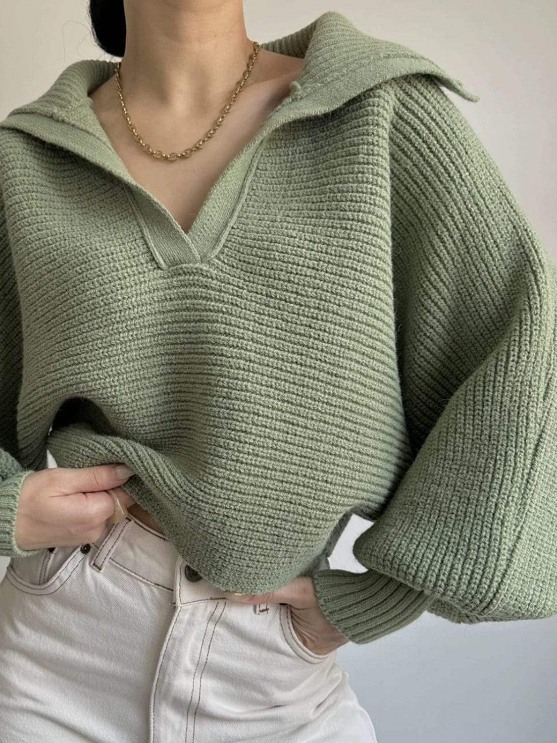 Johnny Collar Long Sleeve Sweater - Trendsi - Flyclothing LLC