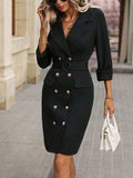 Double-Breasted Lapel Collar Long Sleeve Dress - Trendsi - Flyclothing LLC