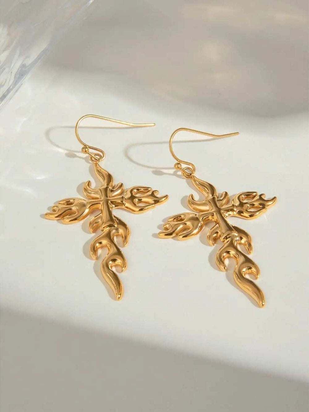 18K Gold-Plated Stainless Steel Cross Earrings - Trendsi - Flyclothing LLC