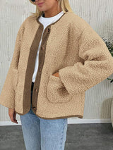 Contrast Button Up Sherpa Jacket with Pockets - Trendsi - Flyclothing LLC
