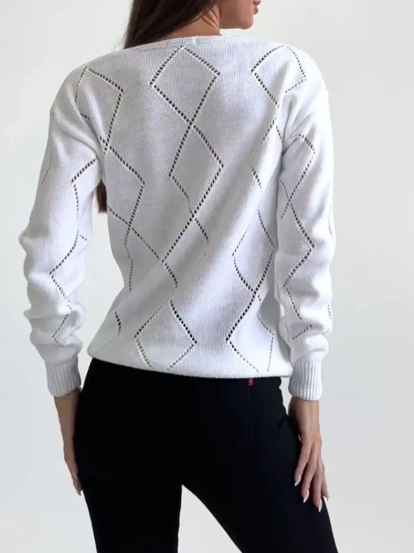 Openwork V-Neck Sweater - Trendsi - Flyclothing LLC