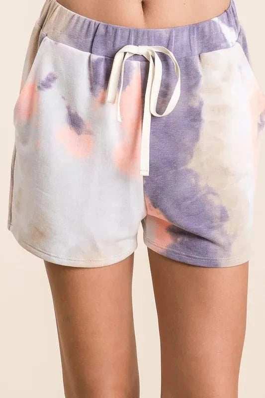 BiBi Tie Dye Terry Shorts with Drawstring - Trendsi - Flyclothing LLC