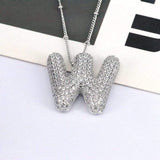 Copper Inlaid Zircon Letter Pendant Necklace - Trendsi - Flyclothing LLC