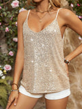 Sequin V-Neck Cami - Trendsi