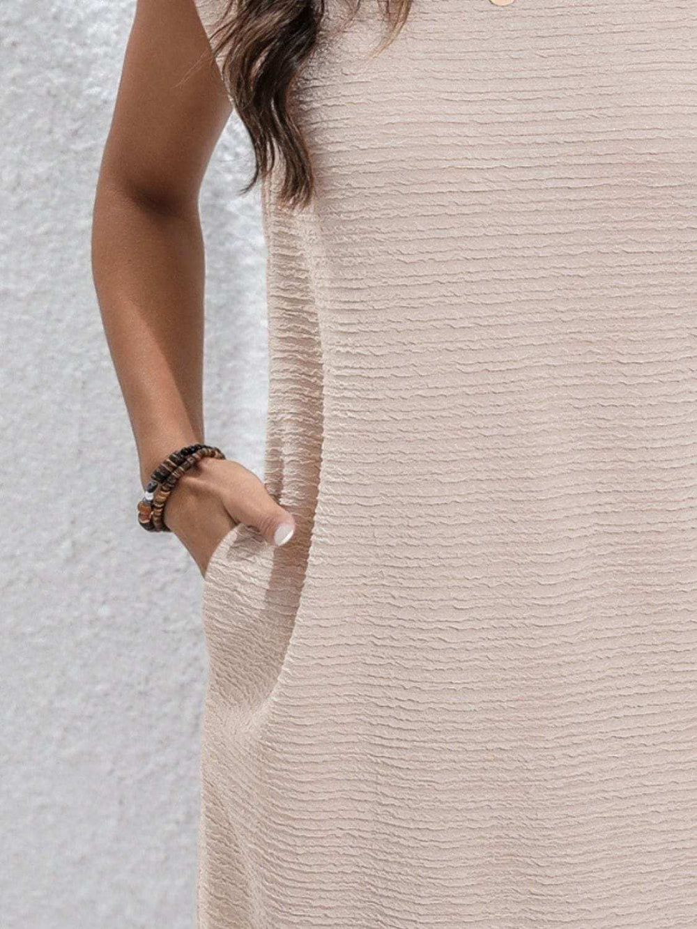 Round Neck Cap Sleeve Mini Dress with Pockets - Trendsi - Flyclothing LLC