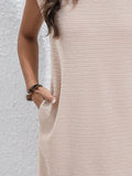 Round Neck Cap Sleeve Mini Dress with Pockets - Trendsi