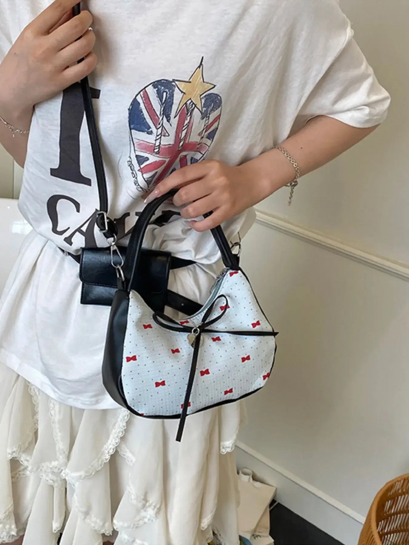 Printed Bow Shoulder Bag - Trendsi - Flyclothing LLC