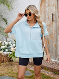 Half Zip Short Sleeve Hooded Top - Trendsi