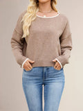 Round Neck Dropped Shoulder Sweater - Trendsi - Flyclothing LLC