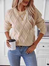 Geometric Round Neck Long Sleeve Sweater - Trendsi - Flyclothing LLC