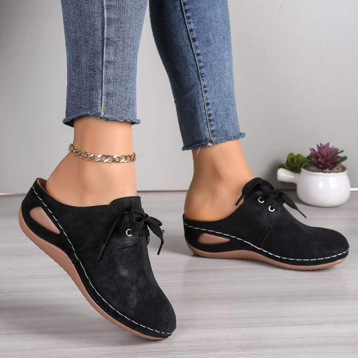 Lace-Up Round Toe Wedge Sandals - Trendsi - Flyclothing LLC