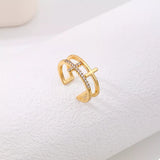 18K Gold-Plated Rhinestone Cross Open Ring - Trendsi - Flyclothing LLC