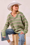 BiBi Striped Long Sleeve Sweater - Trendsi - Flyclothing LLC