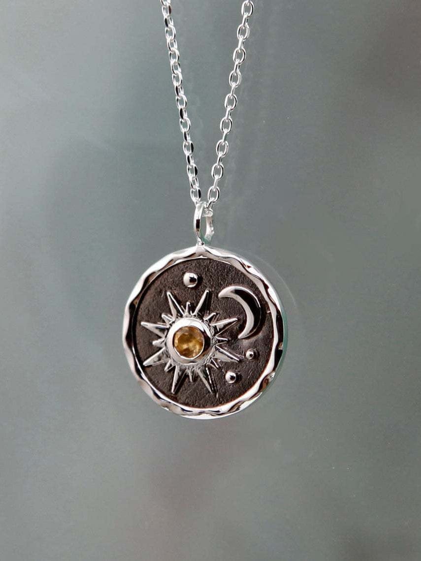 Alloy Inlaid Zircon Sun & Moon Necklace - Trendsi