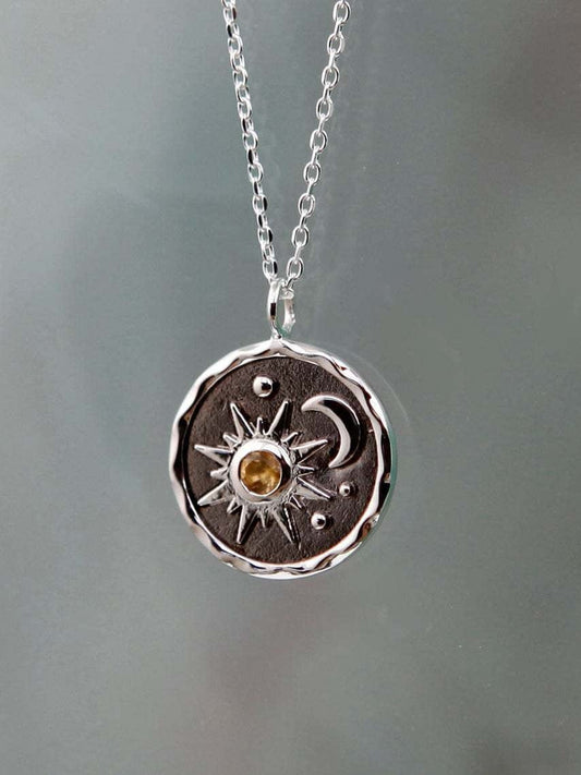 Alloy Inlaid Zircon Sun & Moon Necklace - Trendsi