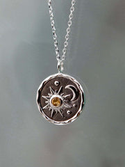 Alloy Inlaid Zircon Sun & Moon Necklace - Trendsi