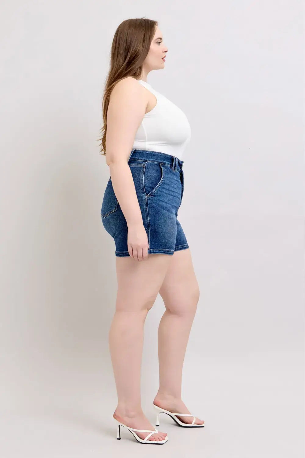 Judy Blue Full Size Double Button Waistband Denim Shorts Plus Size - Trendsi - Flyclothing LLC