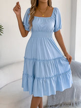 Square Neck Short Puff Sleeve Dress - Trendsi - Flyclothing LLC