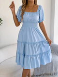 Square Neck Short Puff Sleeve Dress - Trendsi