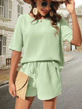Waffle-Knit Half Sleeve Top and Shorts Set - Trendsi - Flyclothing LLC