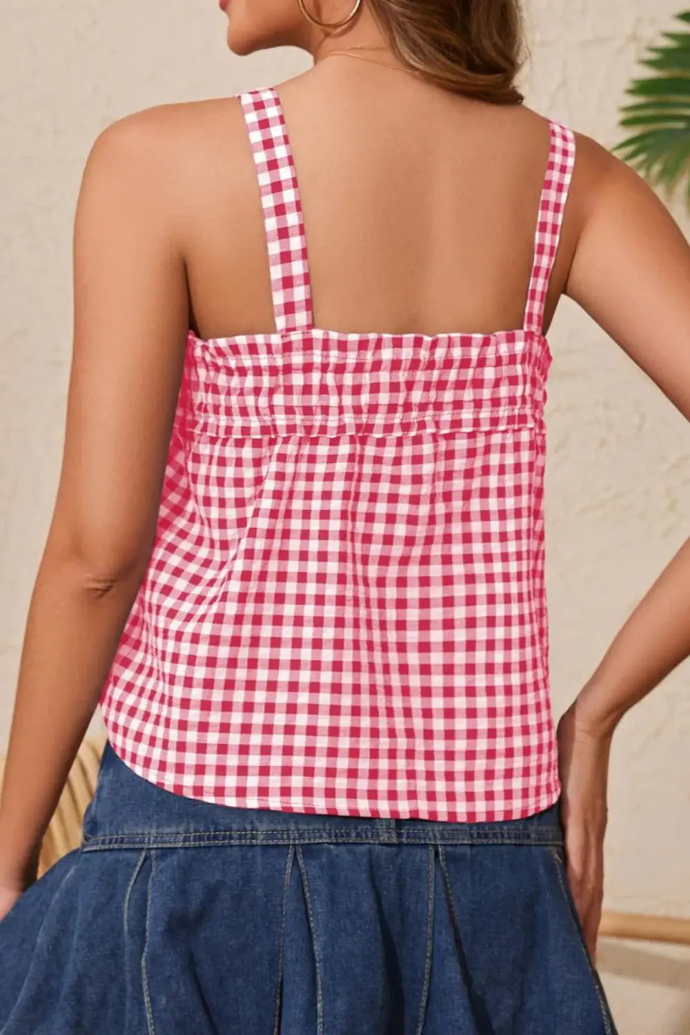 Tied Front Textured Square Neck Cami - Trendsi - Flyclothing LLC