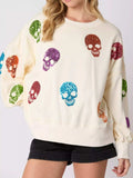 Halloween Colorful Skull Sequin Oversized Sweatshirt - Trendsi - Flyclothing LLC