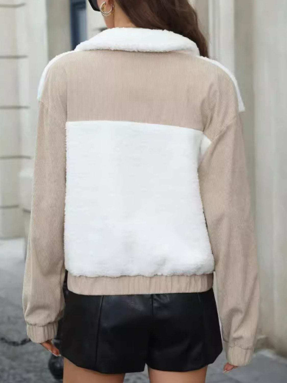 Contrast Zip Up Long Sleeve Jacket - Trendsi - Flyclothing LLC