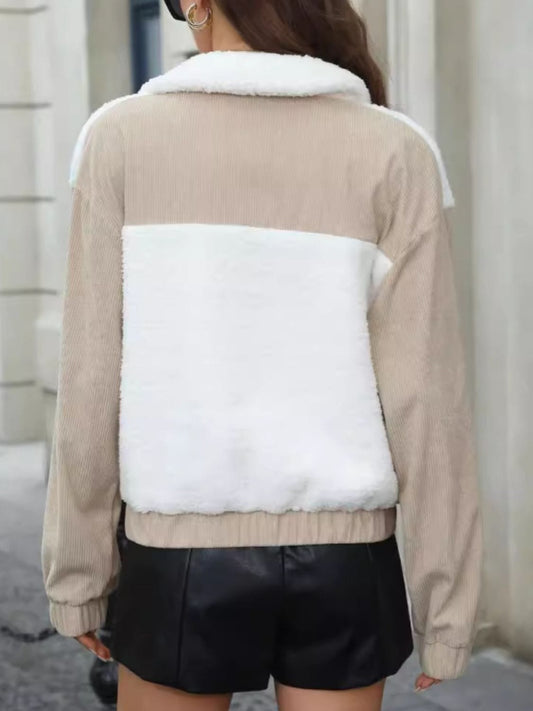 Contrast Zip Up Long Sleeve Jacket - Trendsi