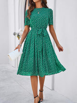 Printed Round Neck Short Sleeve Dress - Trendsi - Flyclothing LLC