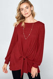 Super Lady Full Size Round Neck Knot Front Hacci Blouse - Trendsi - Flyclothing LLC