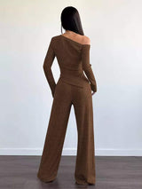Chic One-Shoulder Asymmetrical Top and Wide-Leg Pants Set - Trendsi - Flyclothing LLC