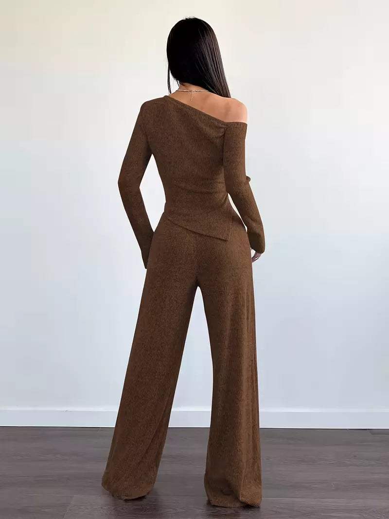 Chic One-Shoulder Asymmetrical Top and Wide-Leg Pants Set - Trendsi - Flyclothing LLC