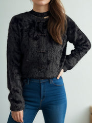 Cutout Knot Button Long Sleeve Cardigan - Trendsi