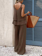 V-Neck Top and Wide-Leg Pants Set - Trendsi - Flyclothing LLC