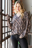 Heimish Plaid Exposed Seam V-Neck T-Shirt - Trendsi