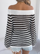 Openwork Striped Off-Shoulder Knit Top - Trendsi - Flyclothing LLC